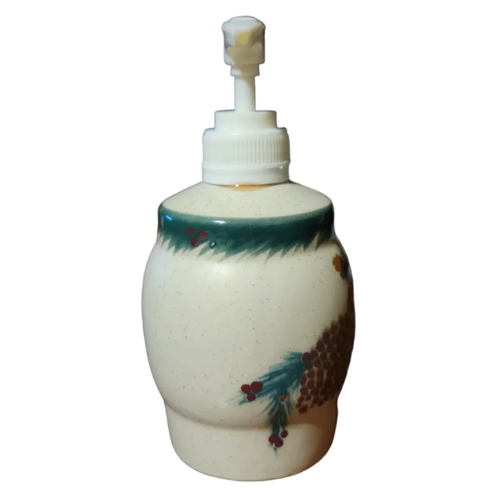 Vtg Ceramic Pump Bathroom Soap Dispenser Abstract Art Pine Tree Cones